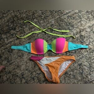 Victoria's Secret Neon Bikini Set - Pink, Orange, Green, Blue size 34C /small